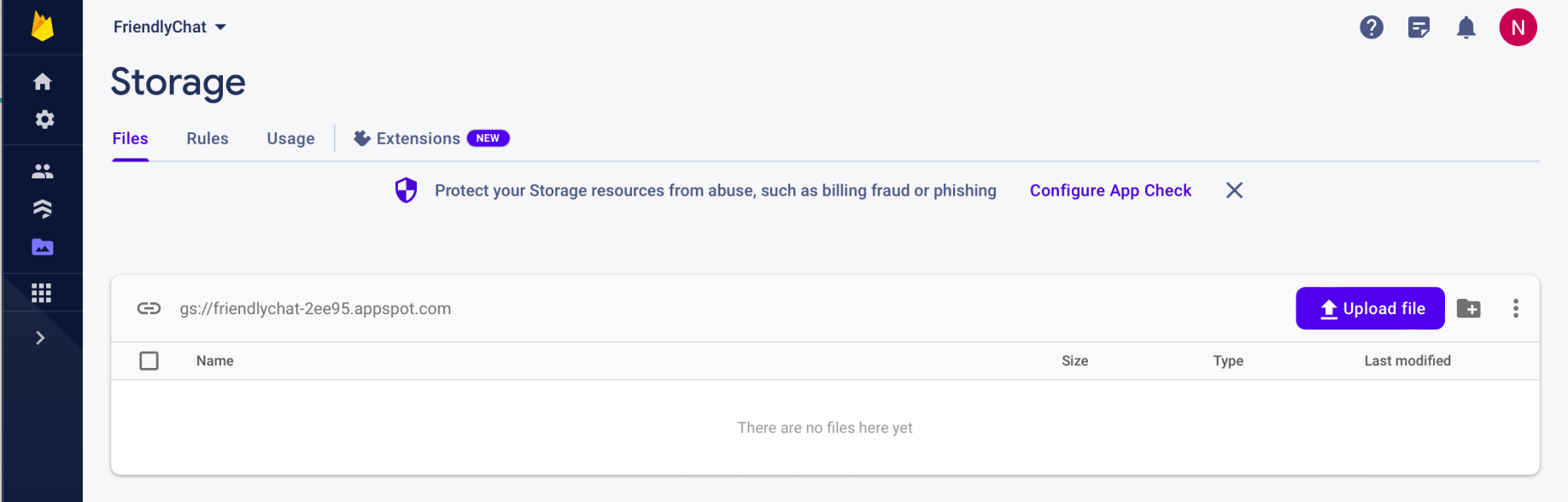 Firestore storage has been created