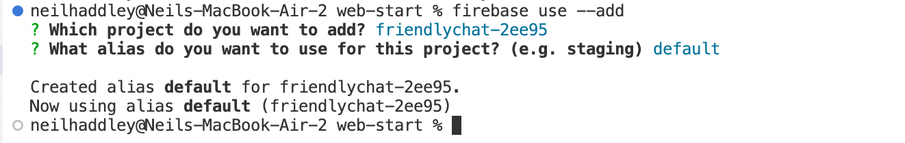 firebase use --add