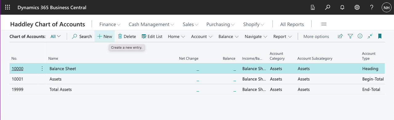 I clicked + New to add another entity