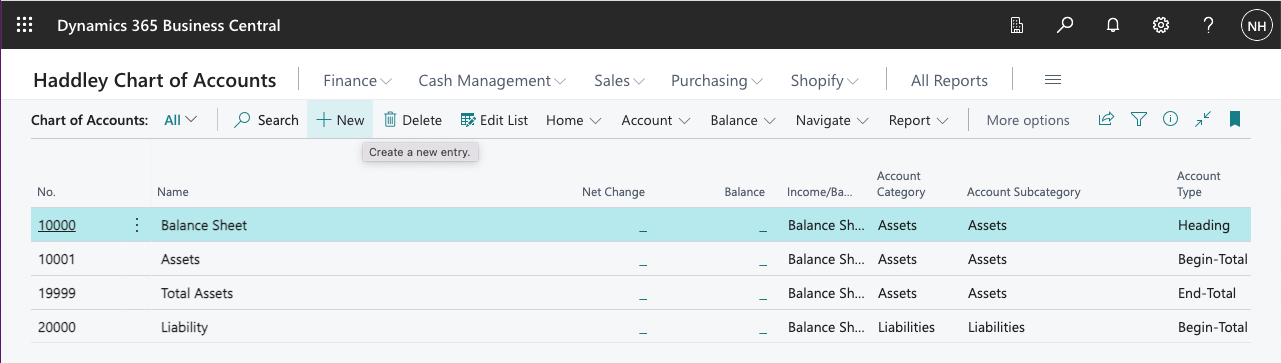 I clicked + New to add another entity