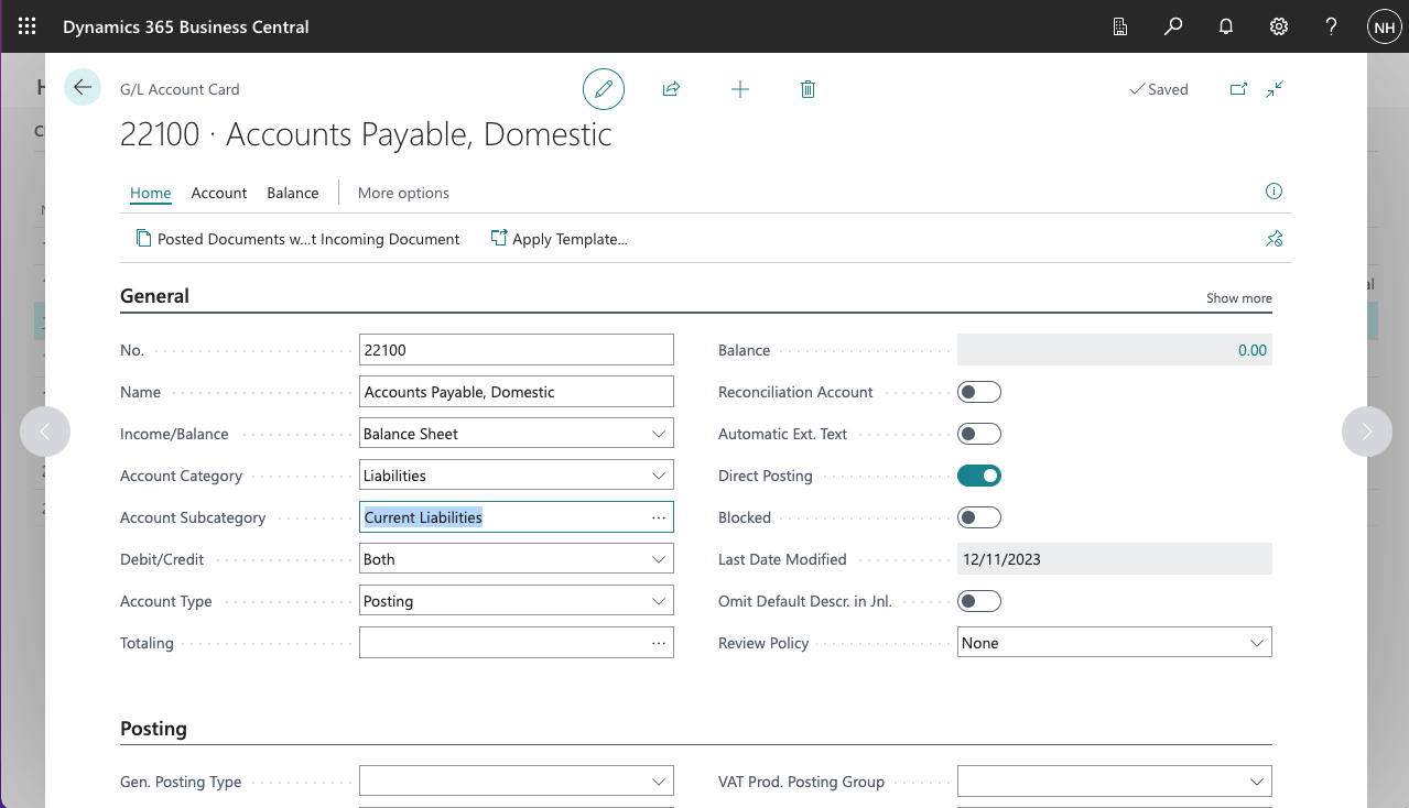 I created an Accounts Payable, Domestic account