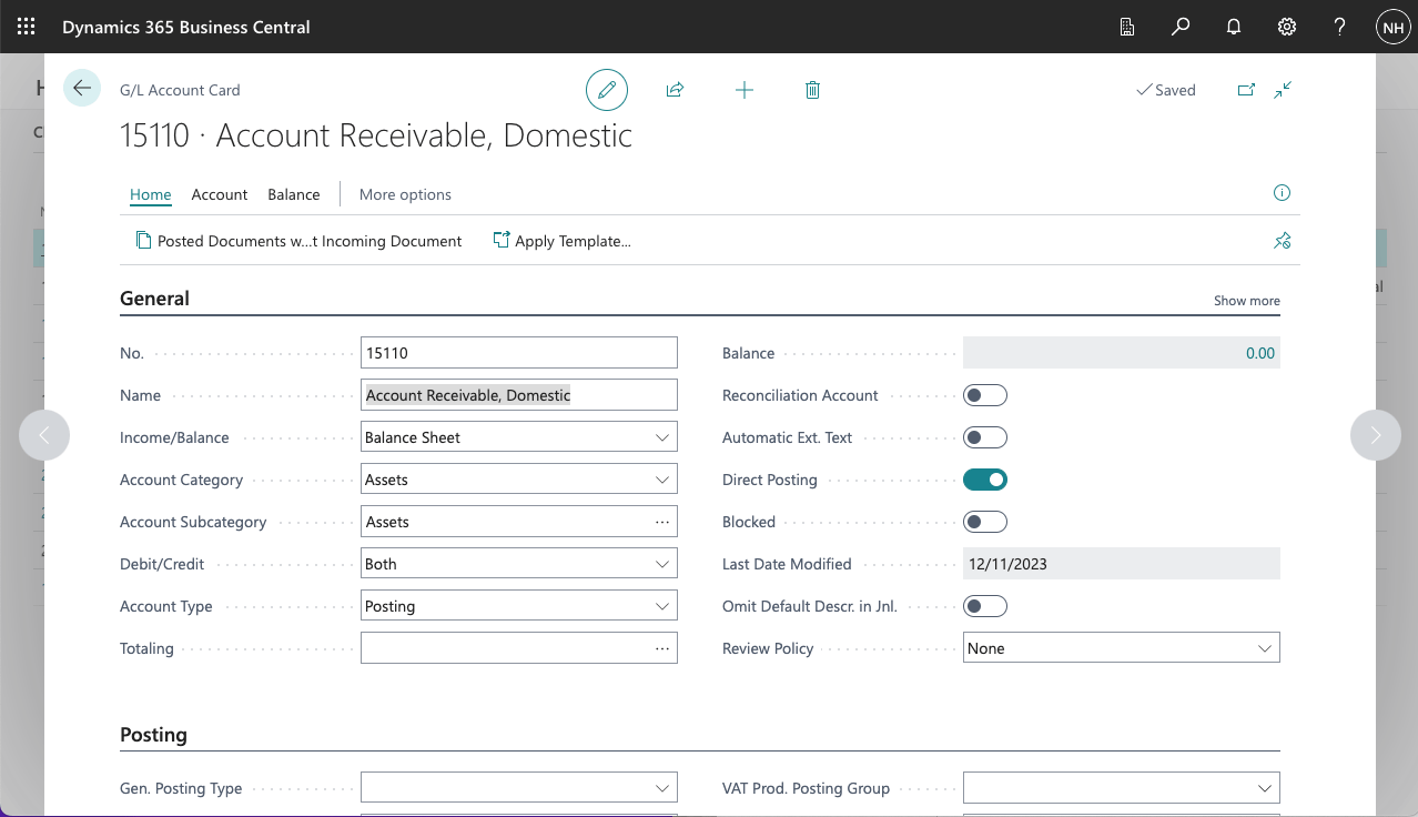 I created an Accounts Receivable, Domestic account