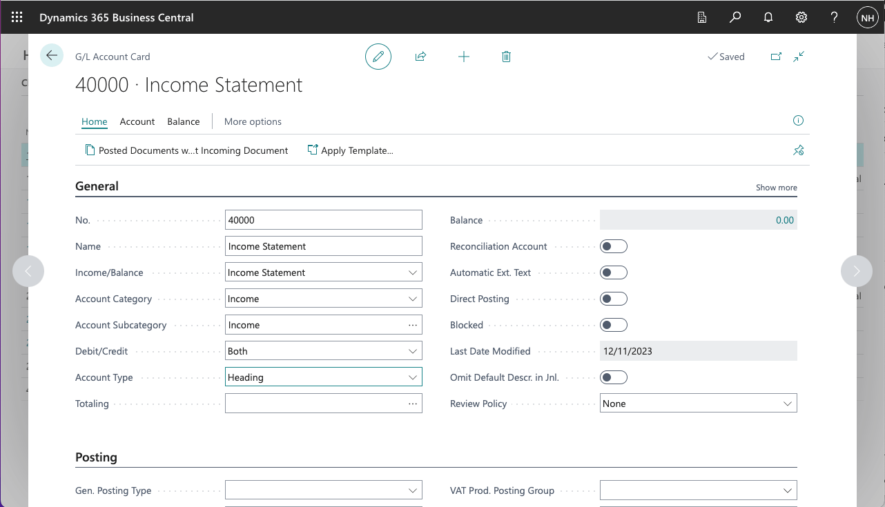 I added an Income Statement Heading
