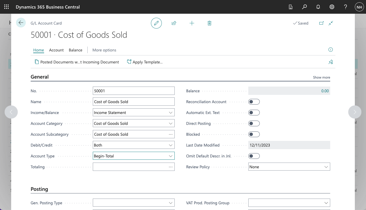 I added a Cost of Goods Sold Begin-Total