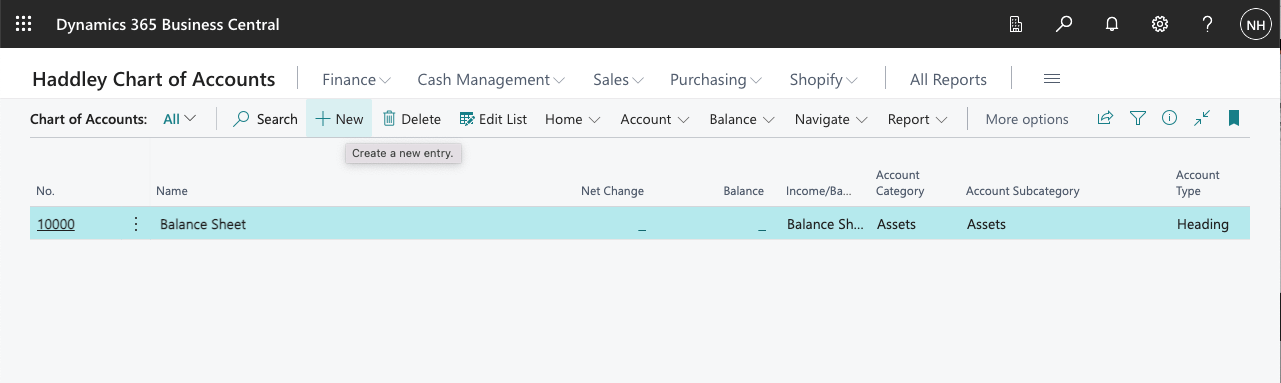 I clicked + New to add another entity