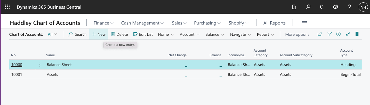 I clicked + New to add another entity