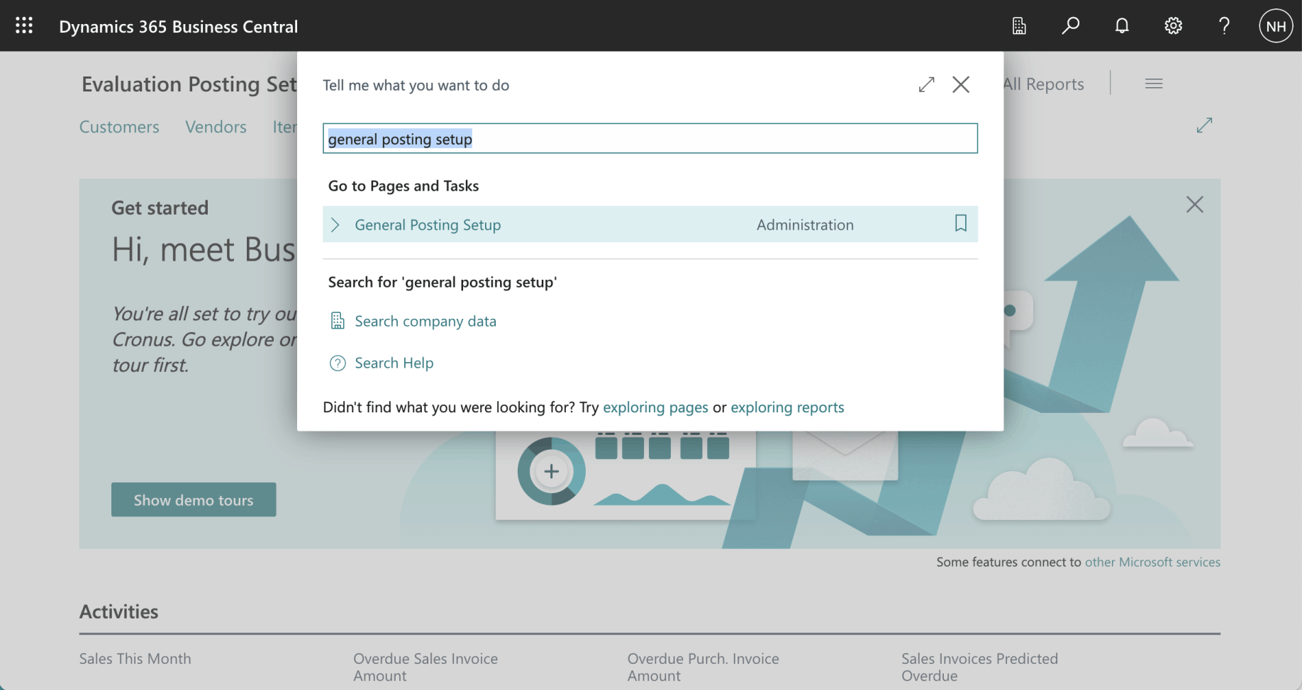 I used search to navigate to the General Posting Setup page.