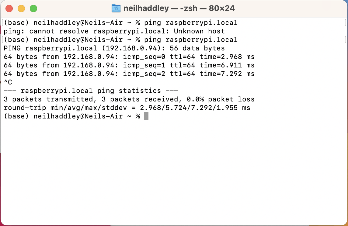 I plugged in the Raspberry Pi and used ping to access