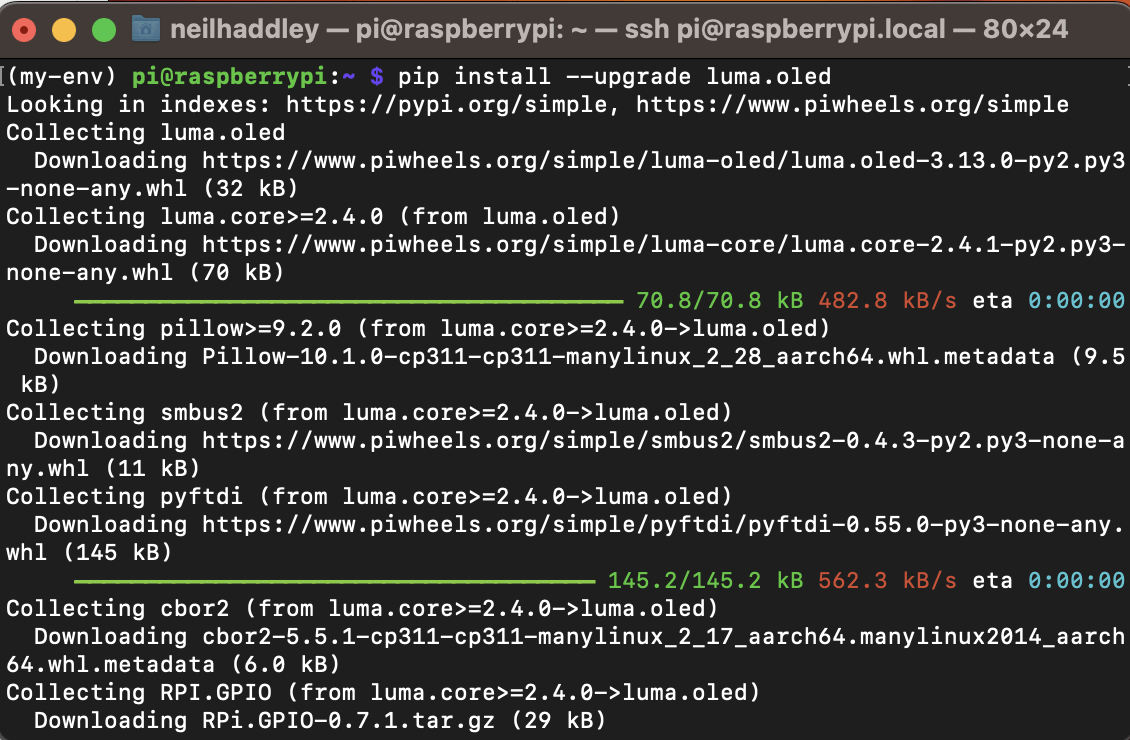 I ran $ pip install --upgrade luma.oledlibrary for the mini oled display