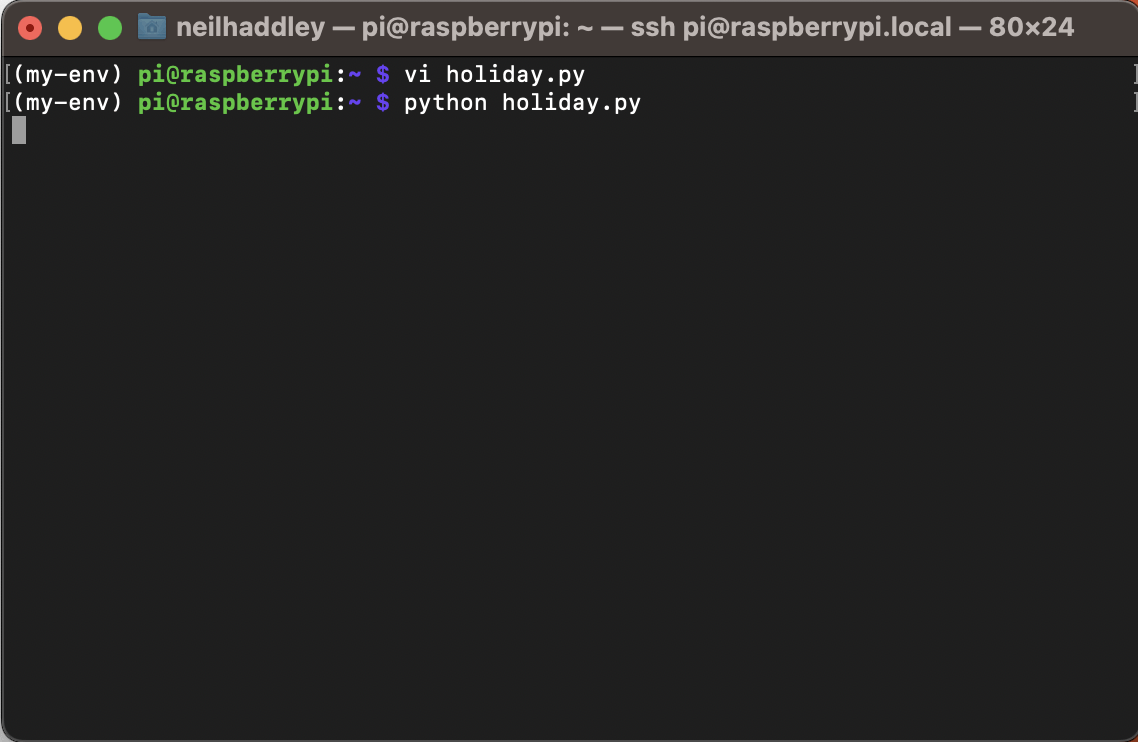 I created and ran holiday.pyNotice that the cv.imshow("Img", frame) line is commented out