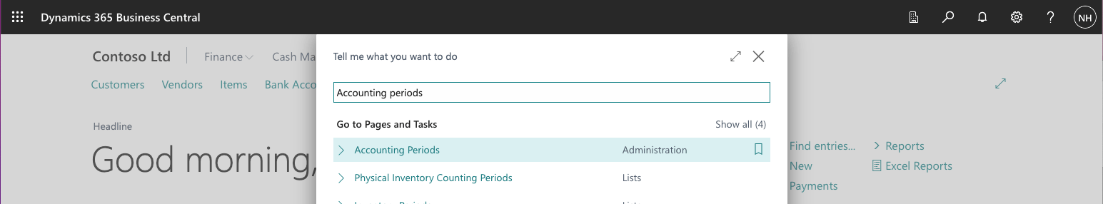 I clicked the search button and navigated to the Accounting periods page