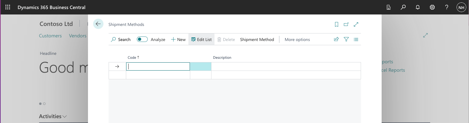 No Shipment methods have been defined