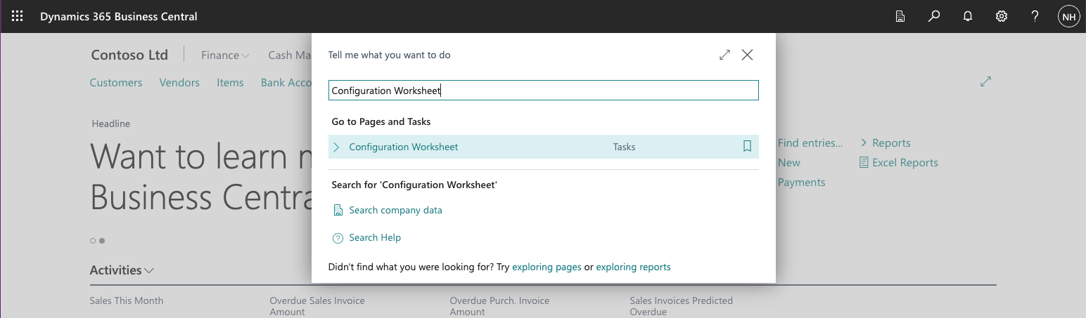 I used the search button to navigate to the Configuration Worksheet page