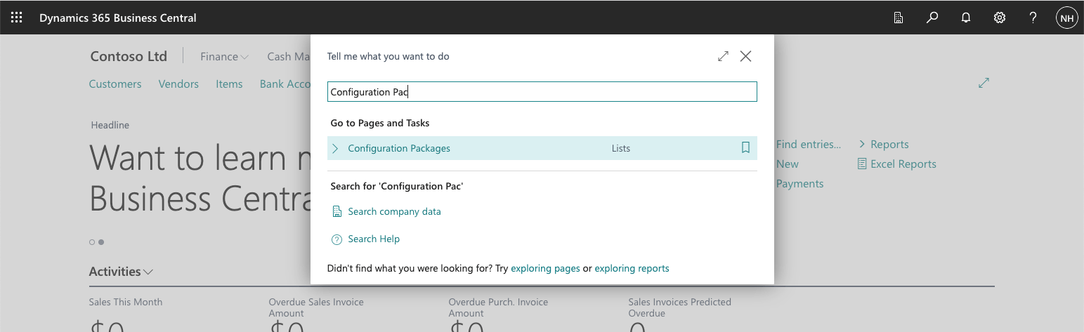 I used the search button to navigate to the Configuration Packages page