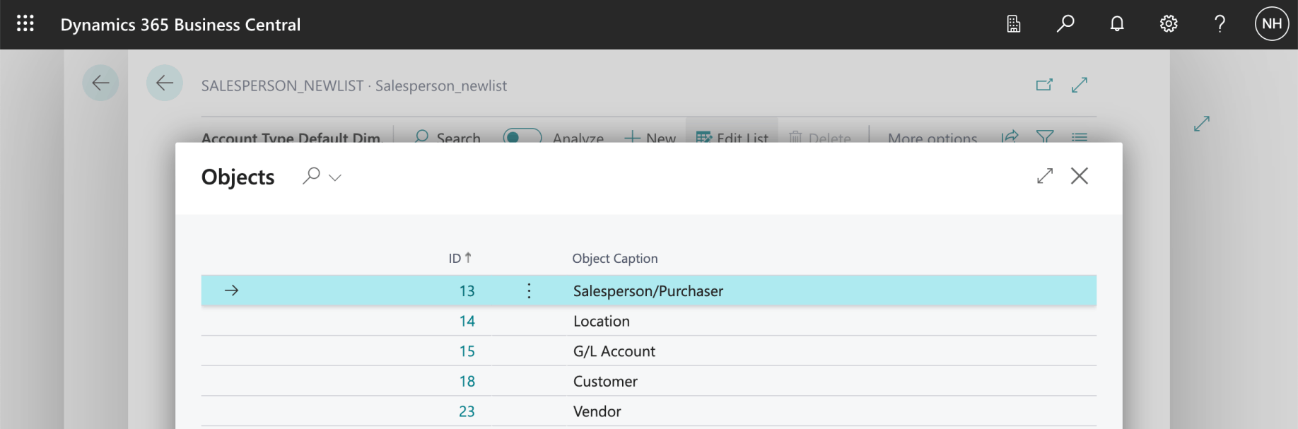 I selected the Salesperson/Purchaser table