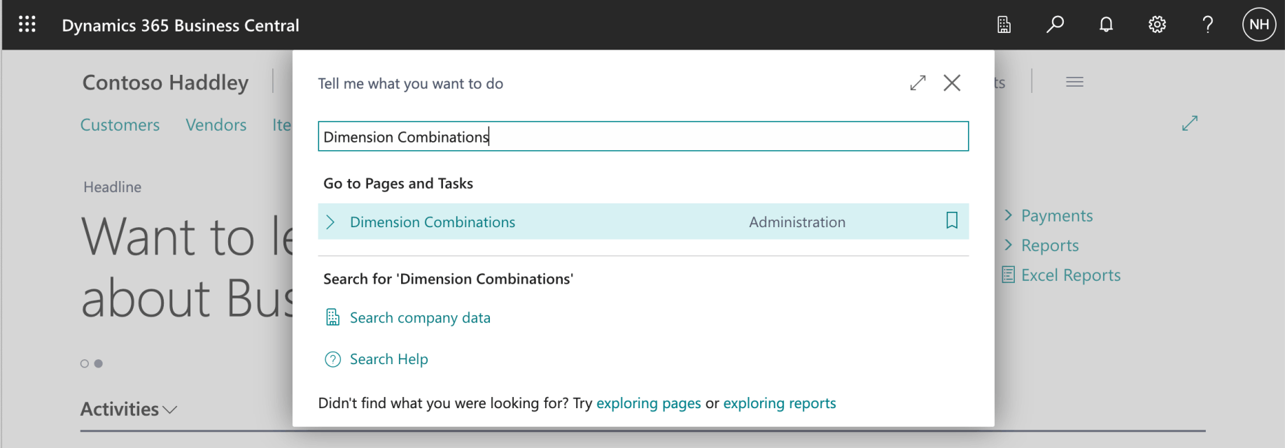 I used search to navigate to the Dimension Combinations page