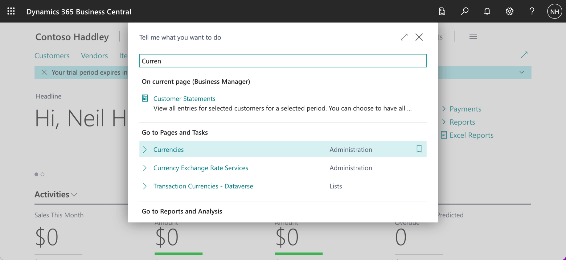 I used search to navigate to the Currencies page