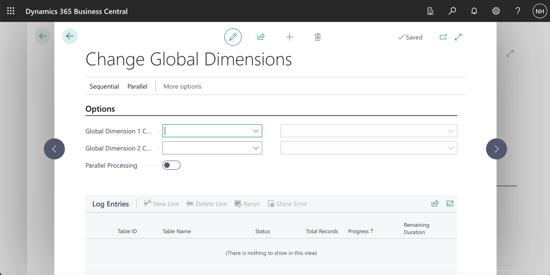 The Global Dimension 1 Code and Global Dimension 2 Code settings were not set
