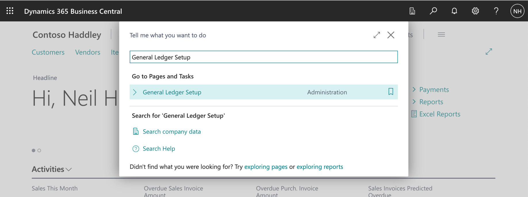 I used search to return to the General Ledger Setup page