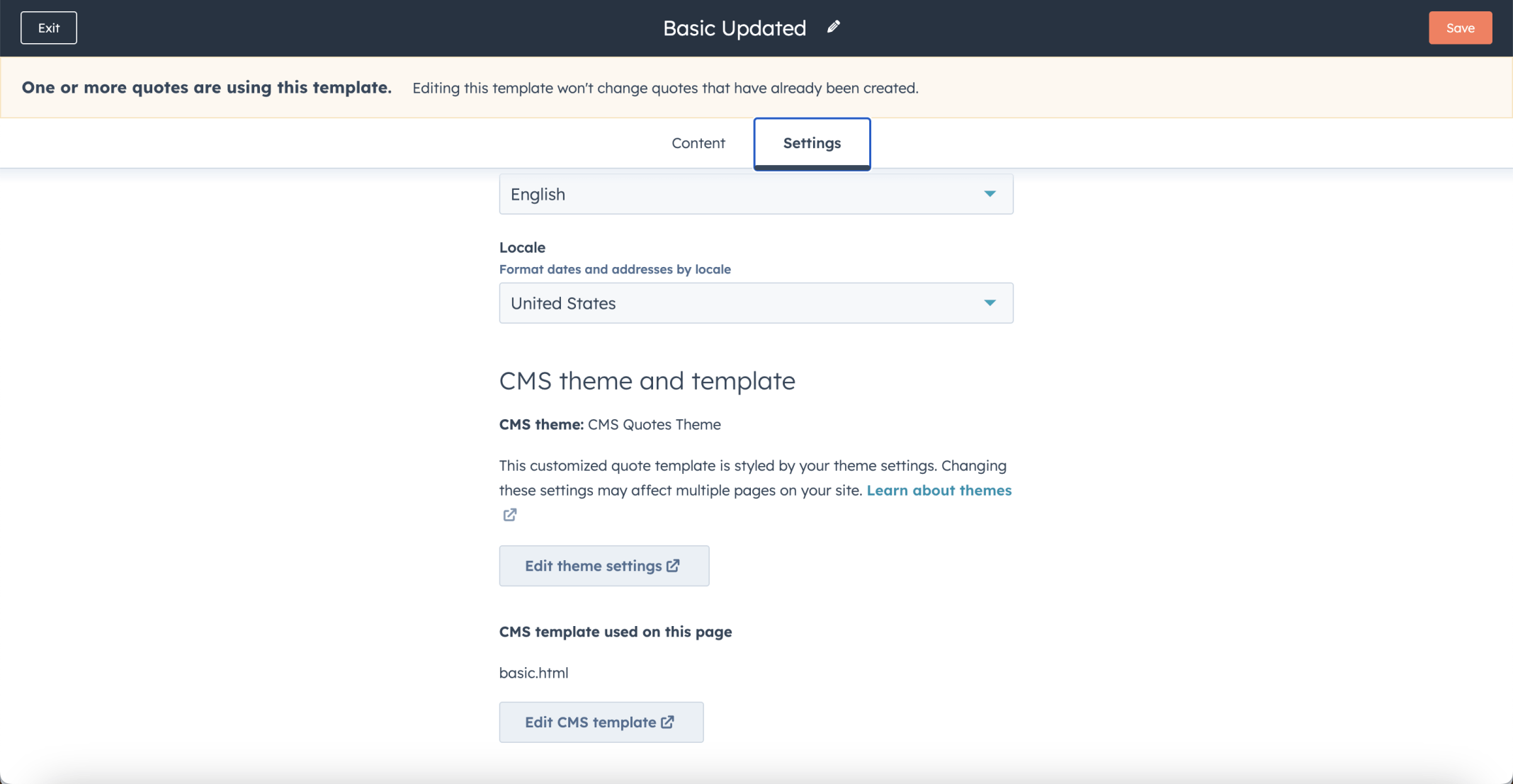 I clicked the Edit CMS template button