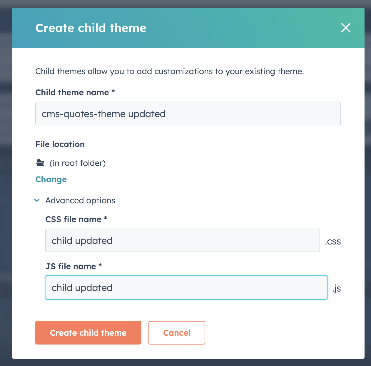 I expanded Advanced options and reviewed the CSS and JS file names