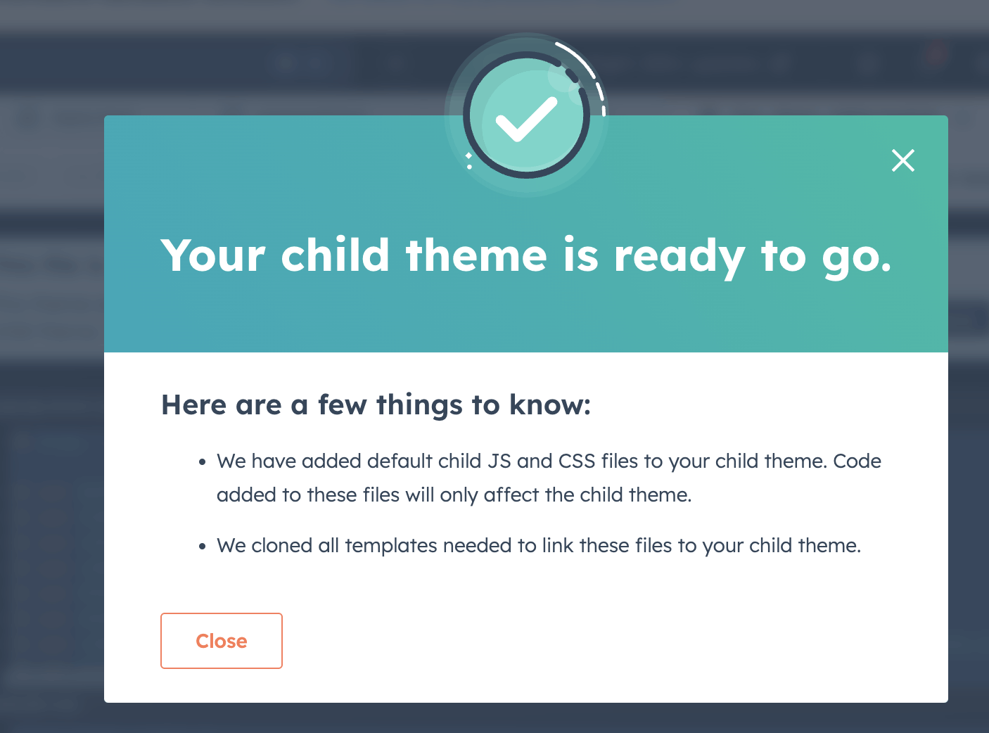 The child theme was created successfully