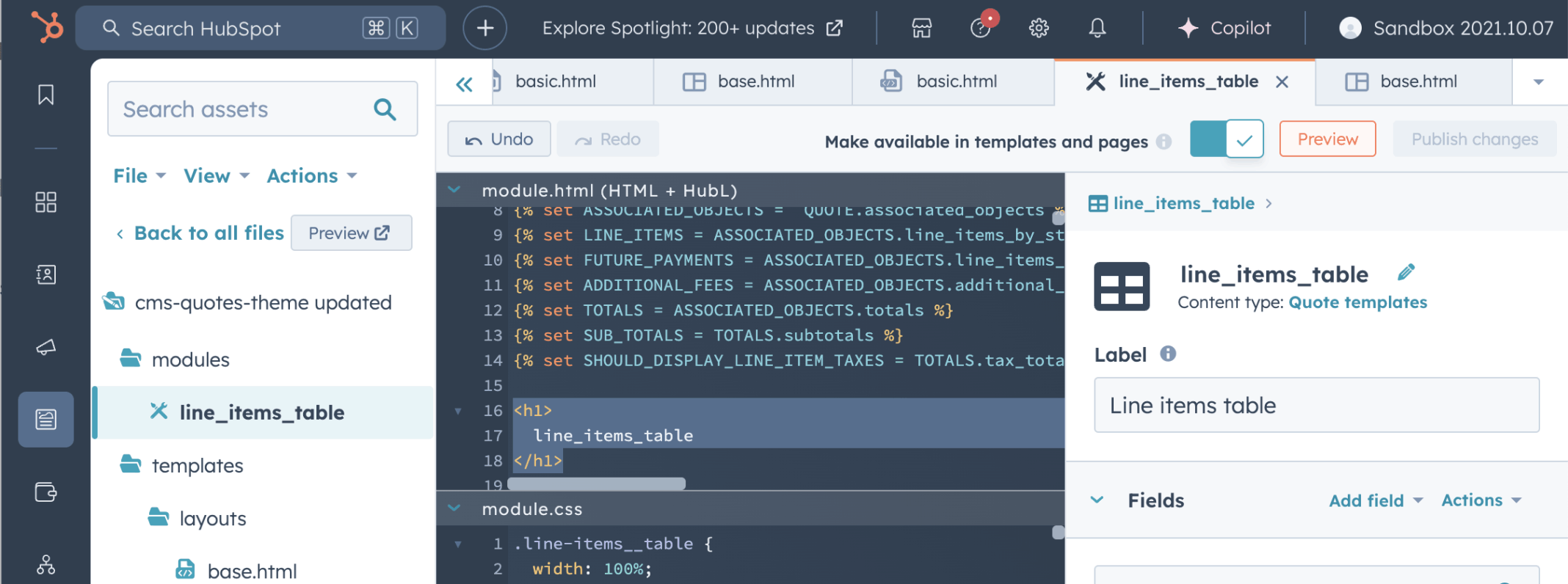 I opened the line_items_table module in the cms-quotes-theme updated child theme