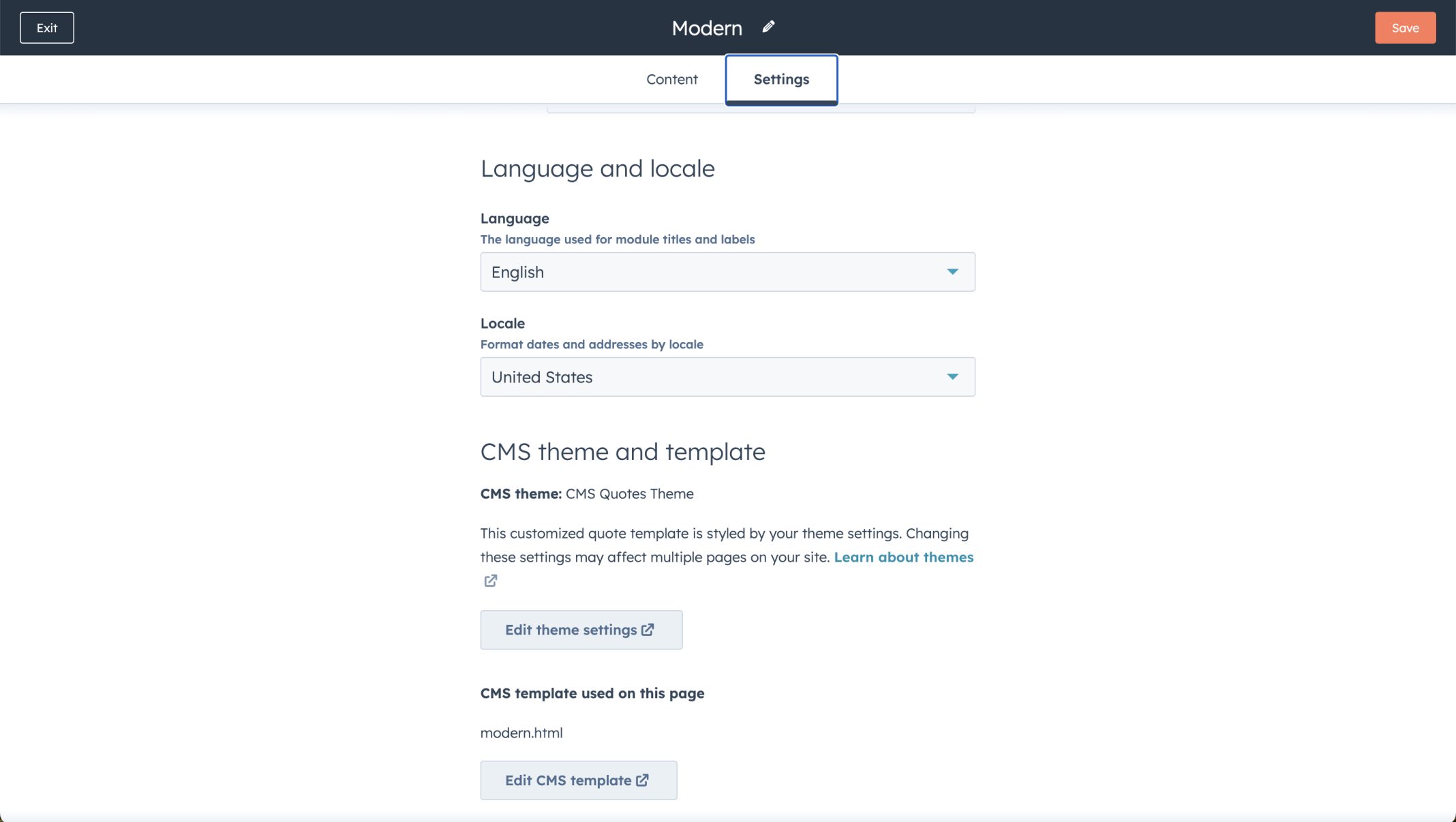 I reviewed the Modern quote template Settings tab