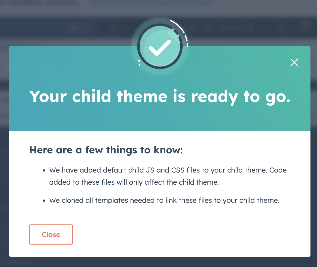 The child theme was created successfully