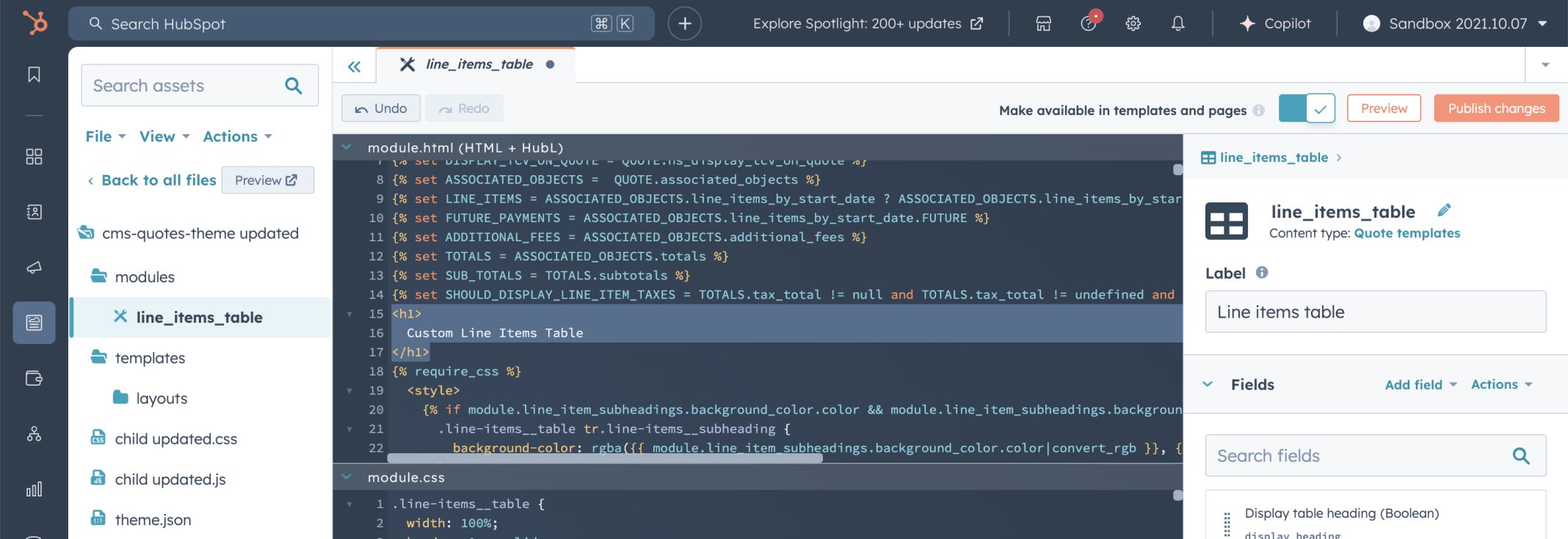 I edited the line_items_table module HTML in the cms-quotes-theme updated child theme
