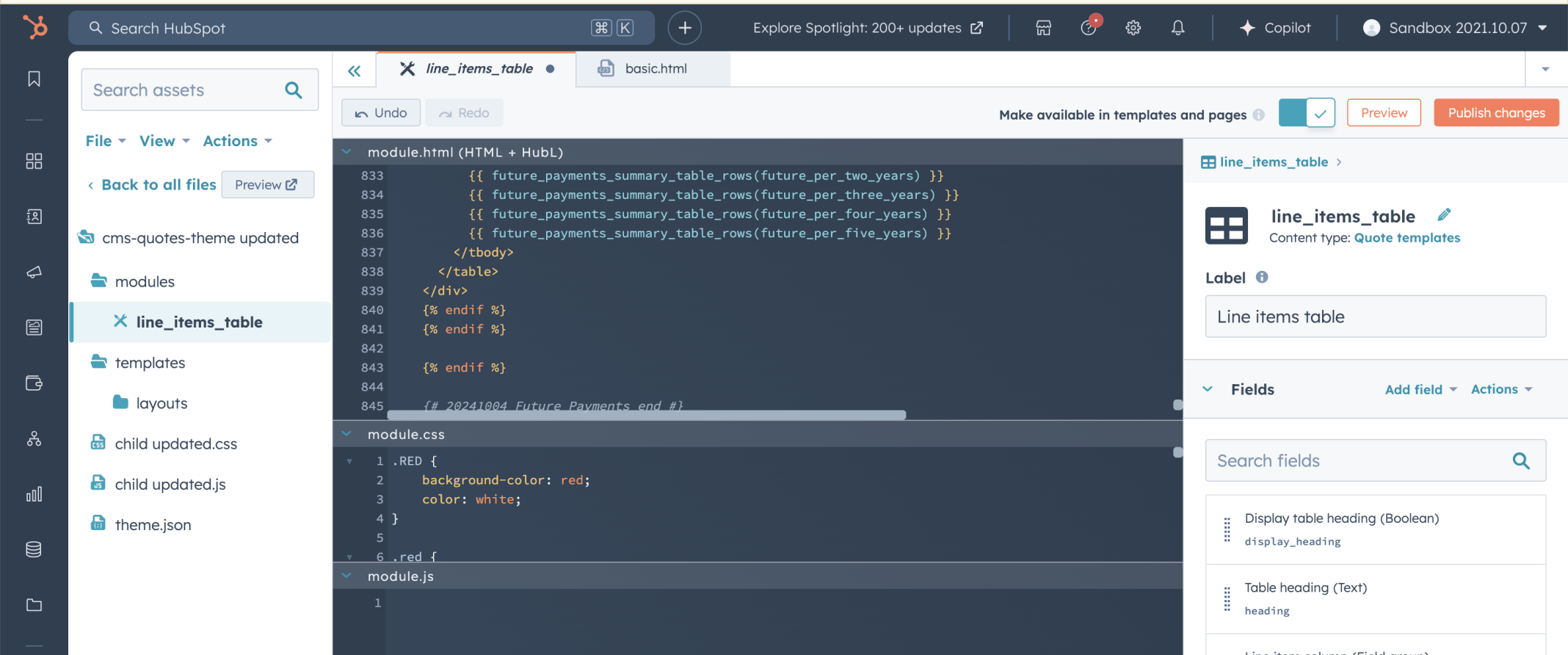 I added CSS classes to the line_items_table module to highlight subheading rows with a red background colour