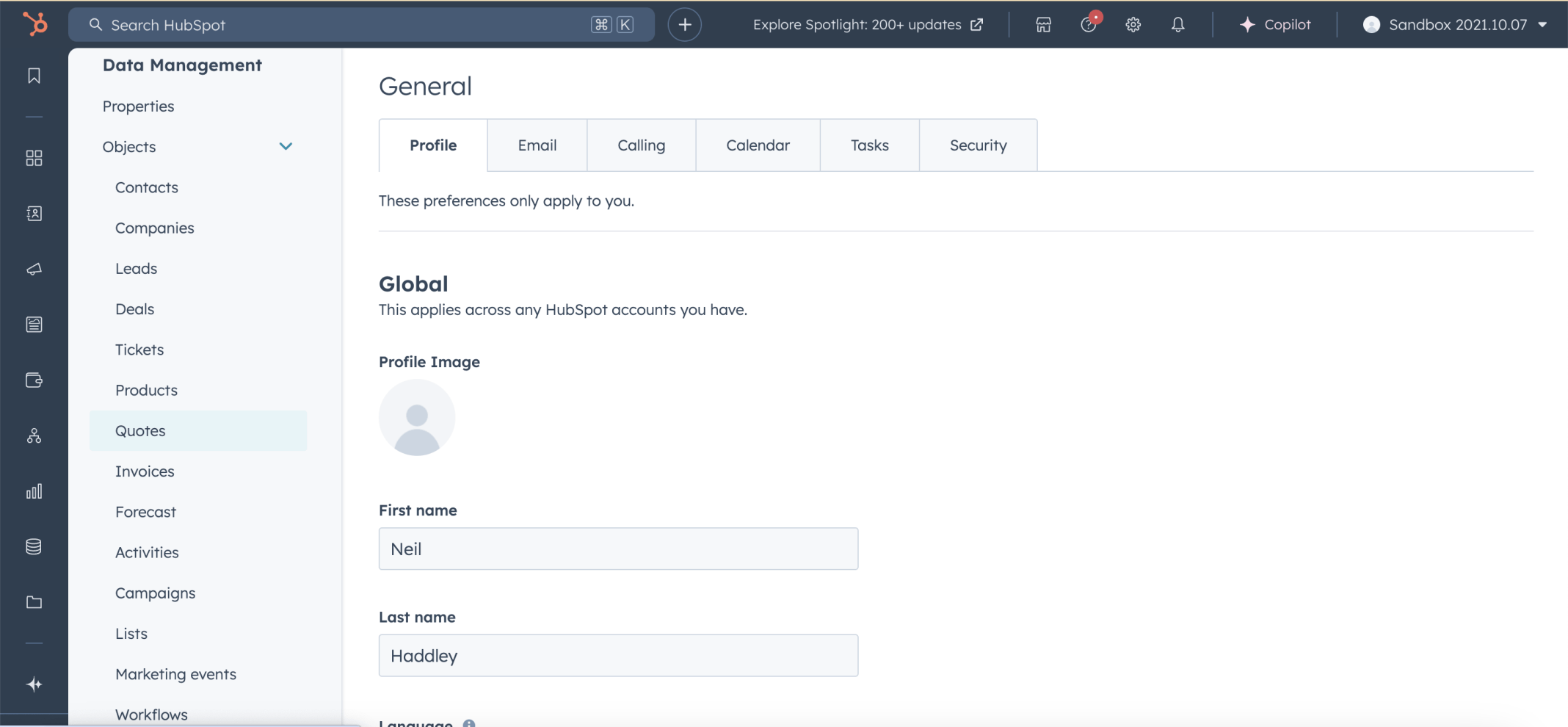 I selected the Data Management|Objects|Quotes menu item