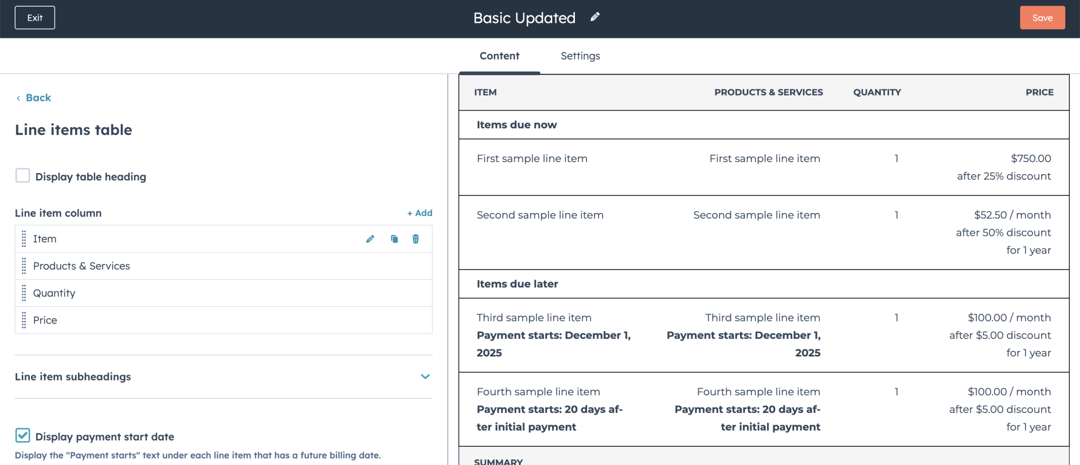 I used drag and drop to move Item column to the top of the column list