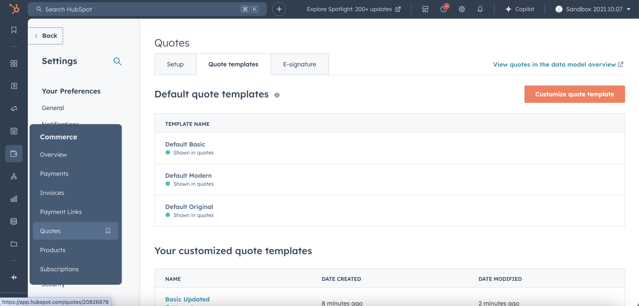 I selected the Commerce | Quotes menu item