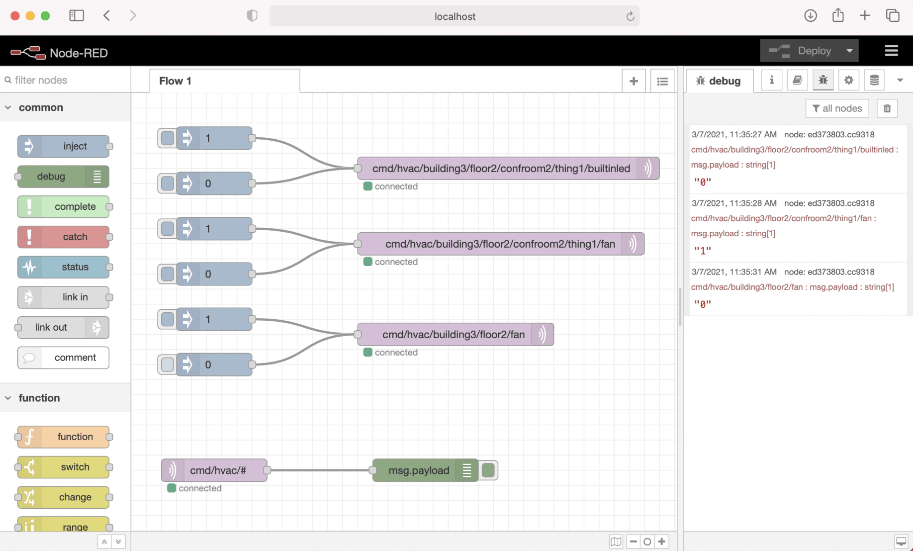 subscribing to "cmd/hvac/#'