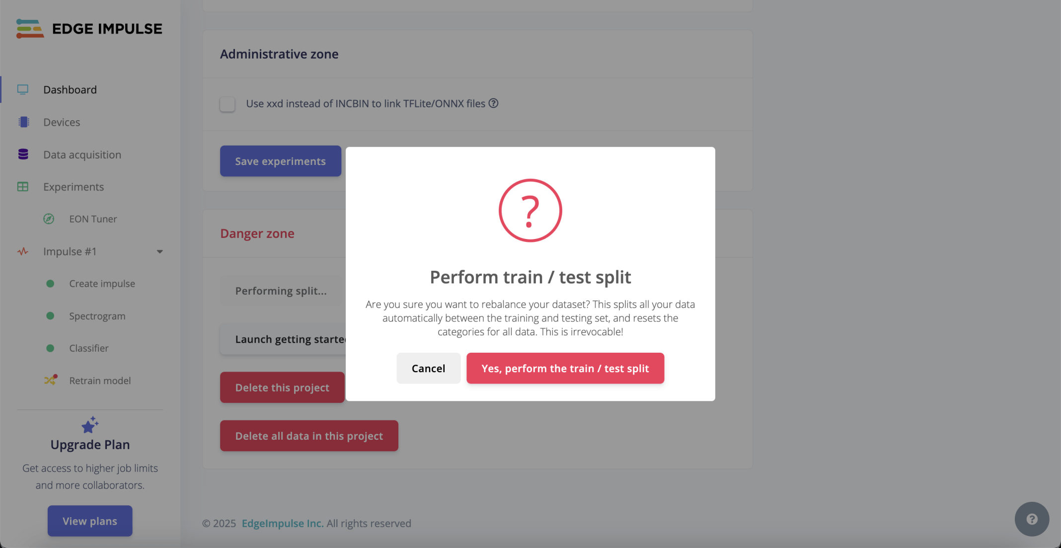 I clicked the Yes, perform the train / test split button