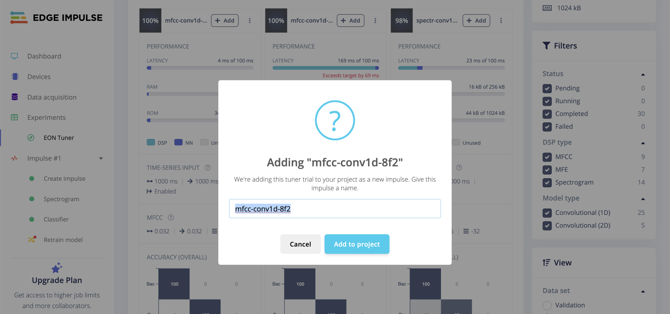 I clicked the + Add button on the best looking model configuration