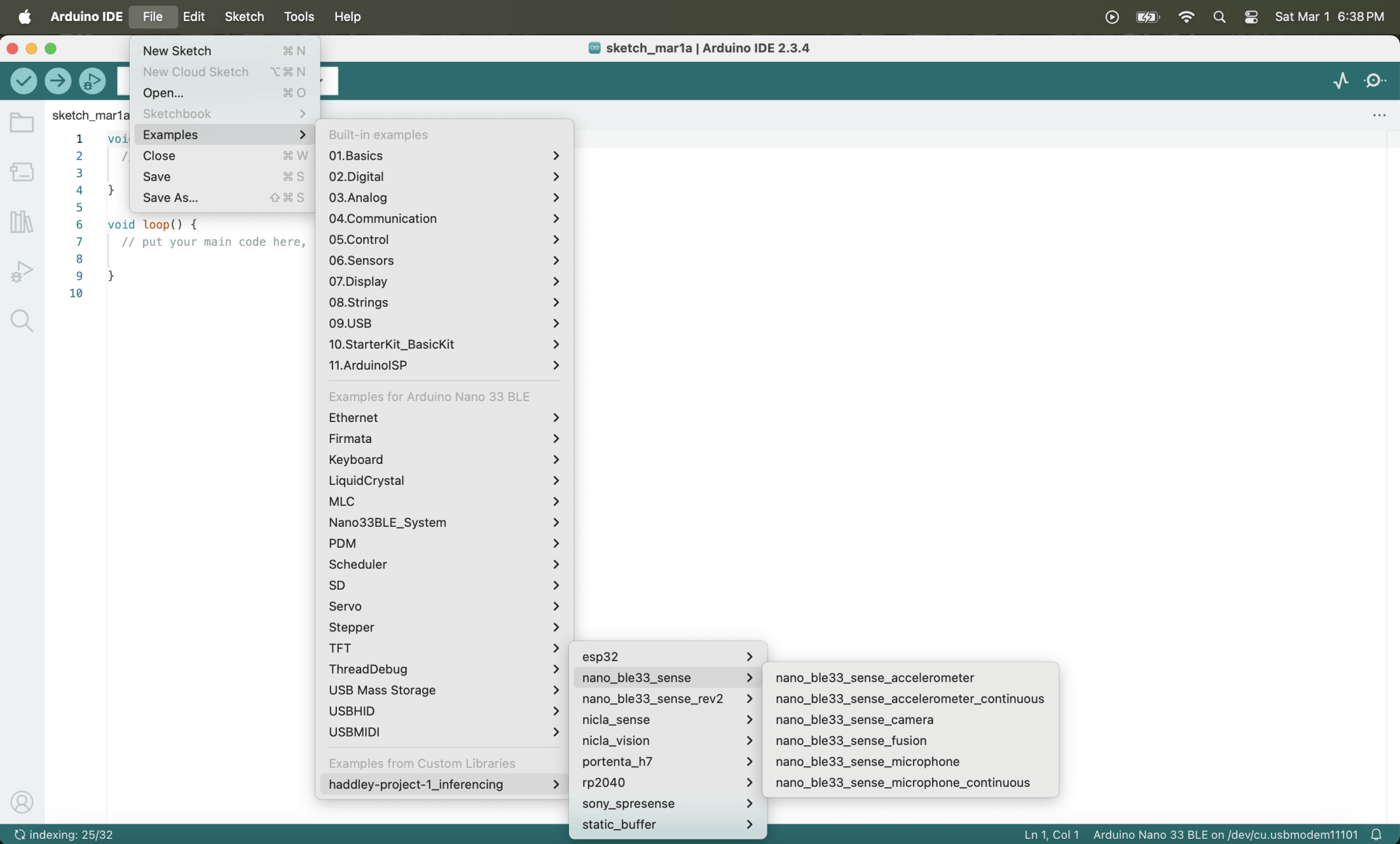 I selected the nano_ble33_sense_microphone example