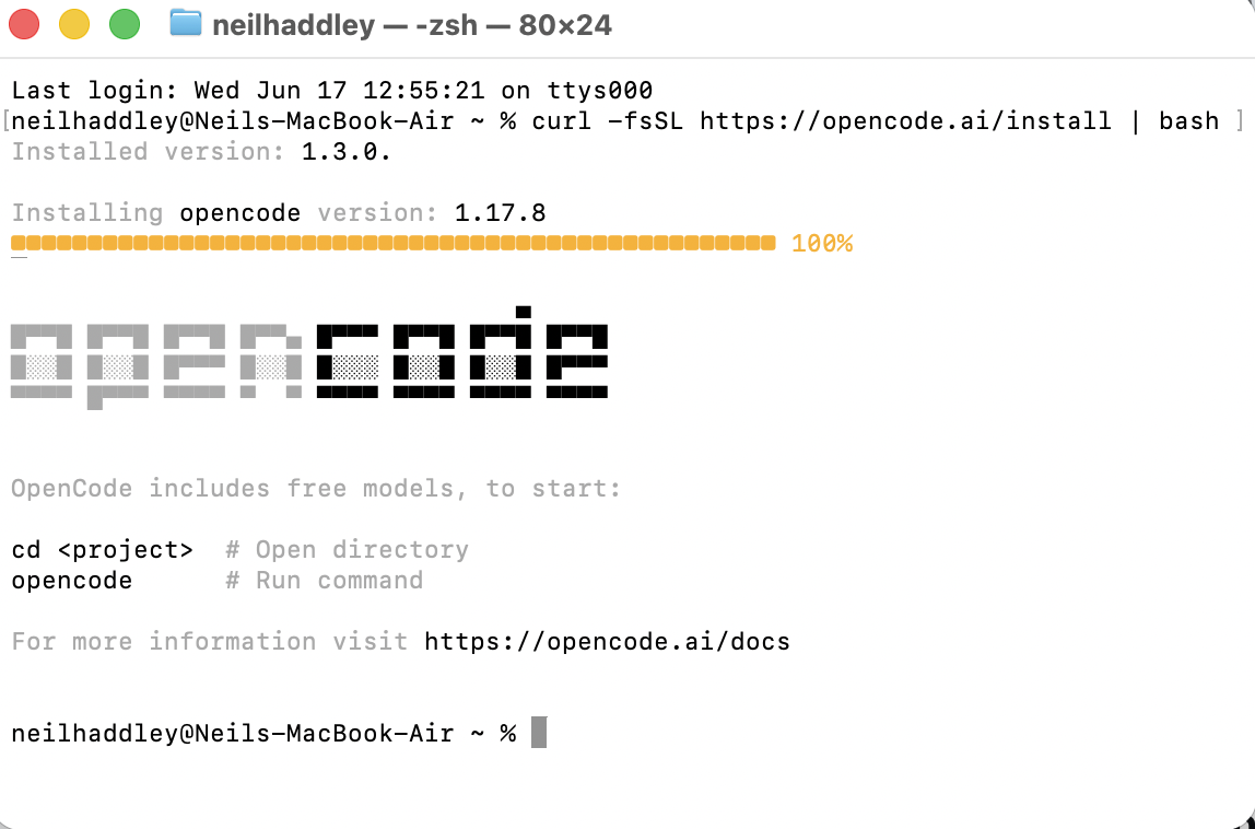 I installed OpenCode, upgrading from 1.3.0 to 1.17.8