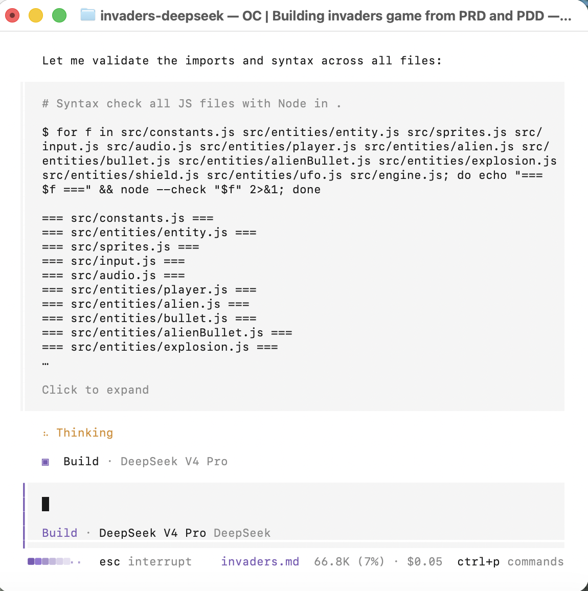 DeepSeek validated imports and syntax across all 21 source files before starting the build