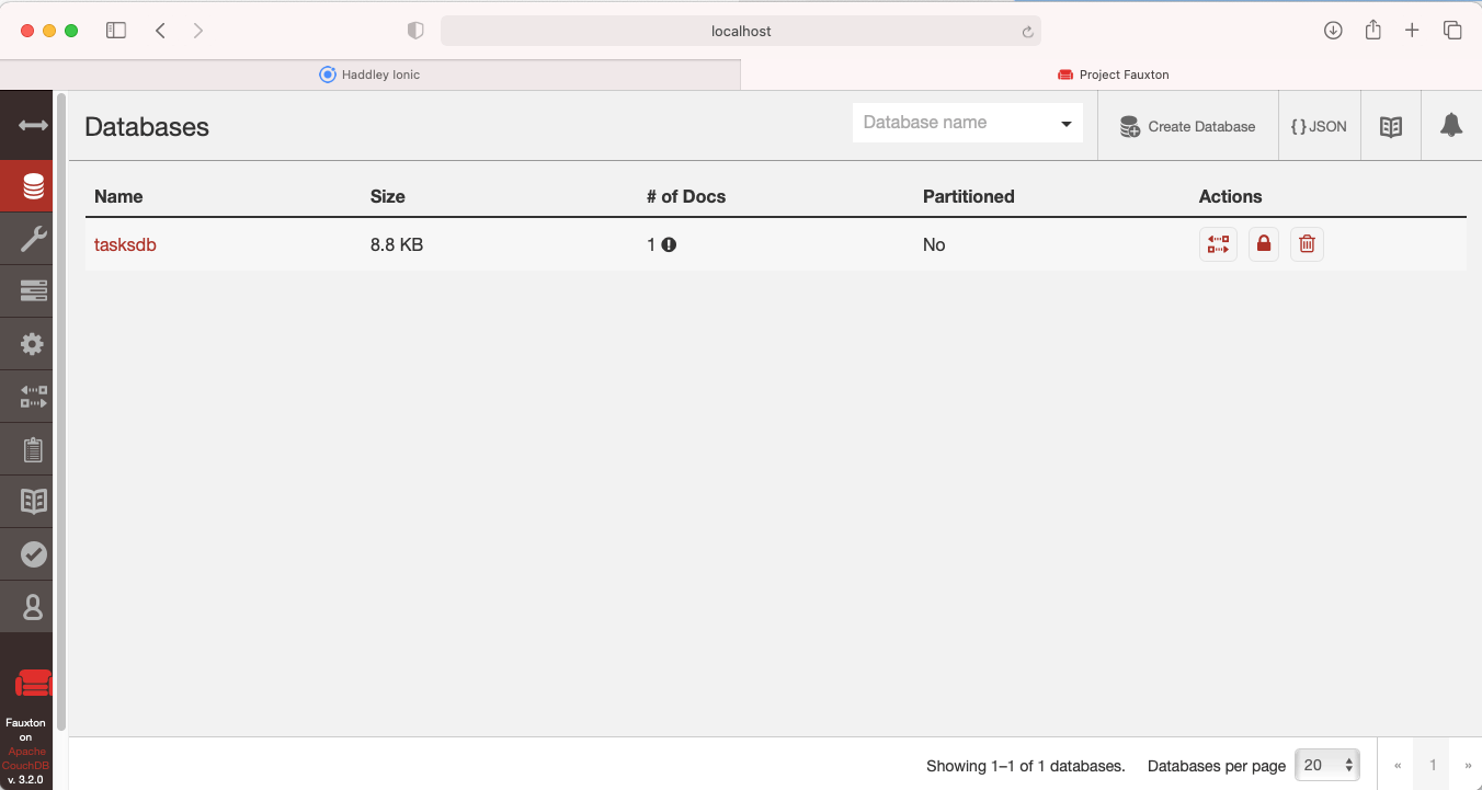 Task 1 details have been replicated to the CouchDB server