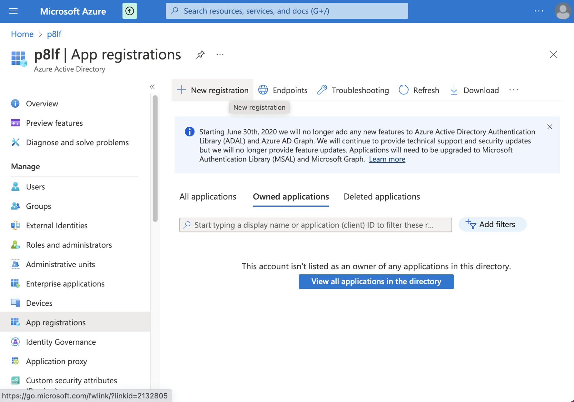 I selected the "New registration" link