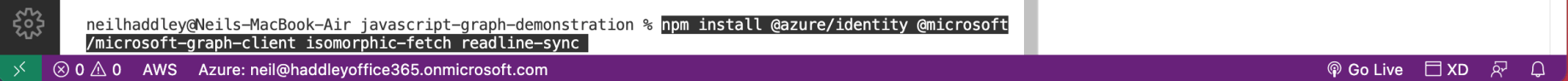 I added @azure/identity, @microsoft/microsoft-graph-client, isomorphic-fetch and readline-sync dependencies