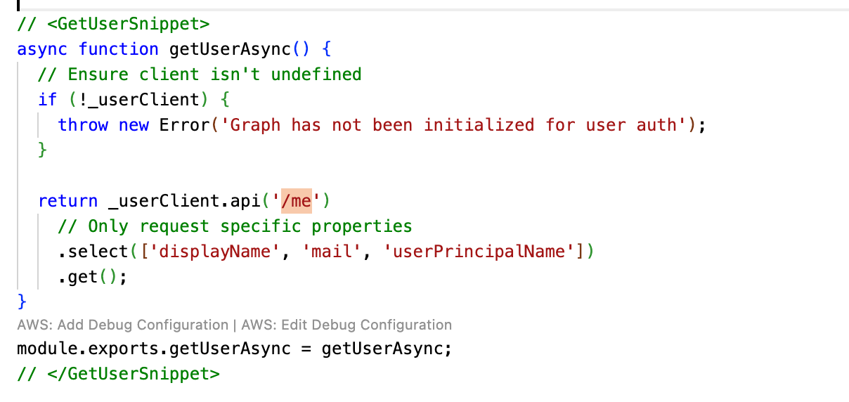 GetUserSnippet from the application