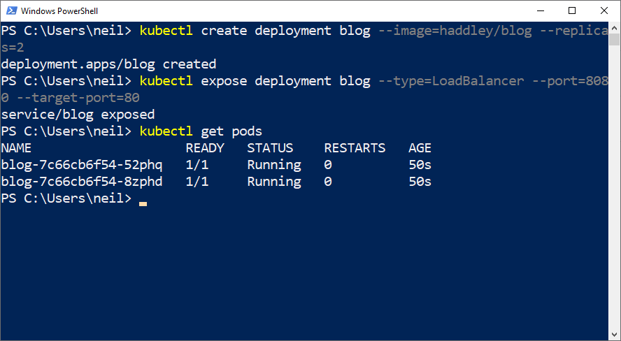 Using the "kubectl create deployment" and "kubectl expose deployment" commands