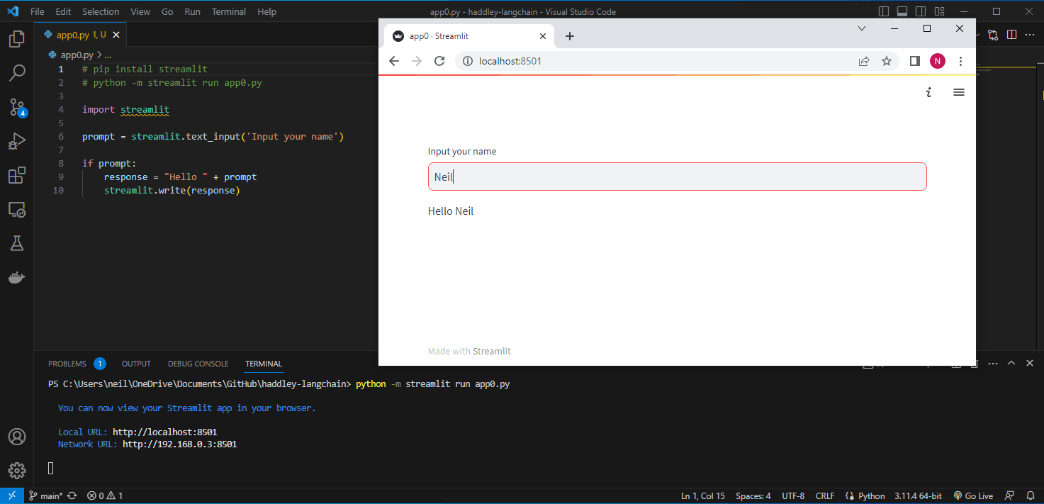 hello world streamlit app
