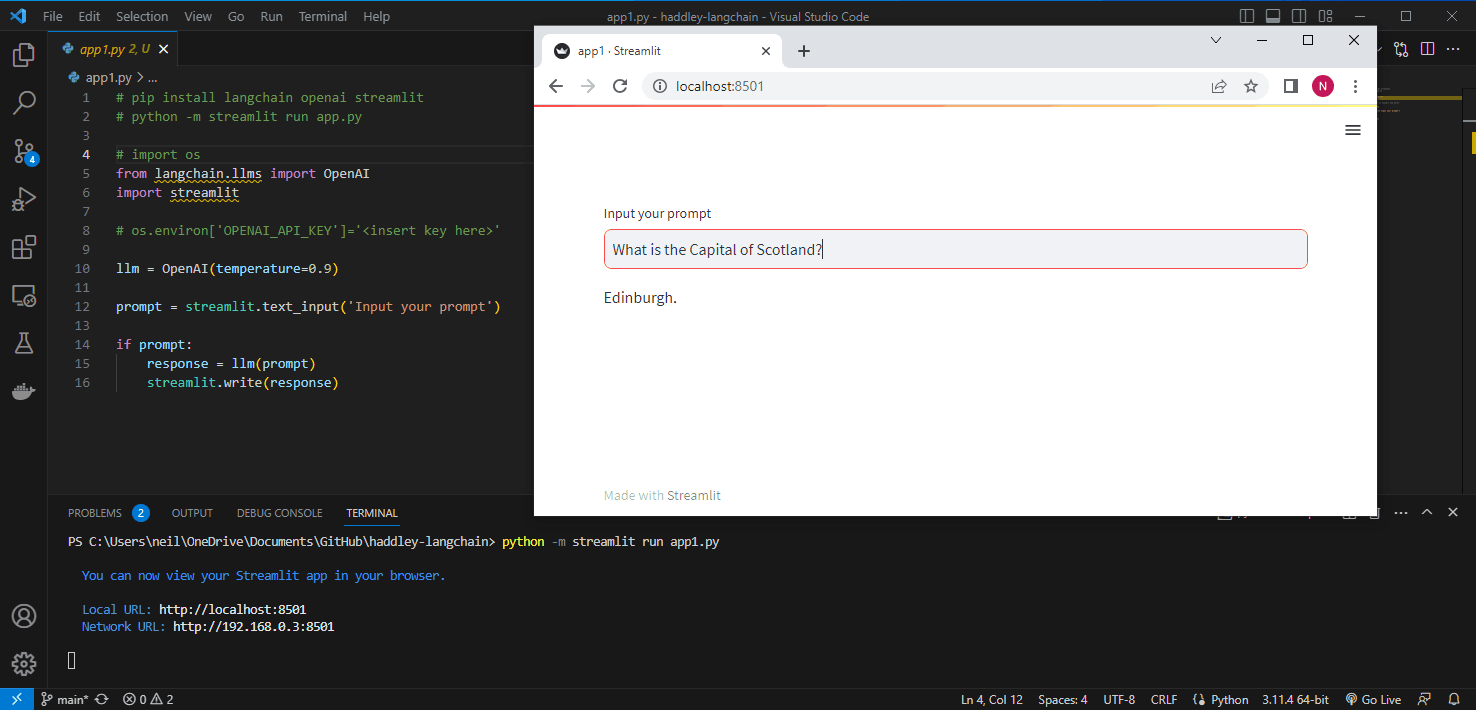 Using LangChain to call OpenAI's API.