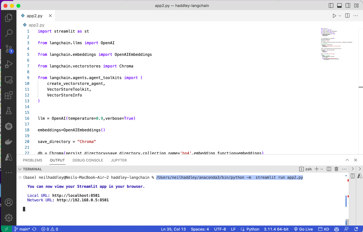 The streamlit code