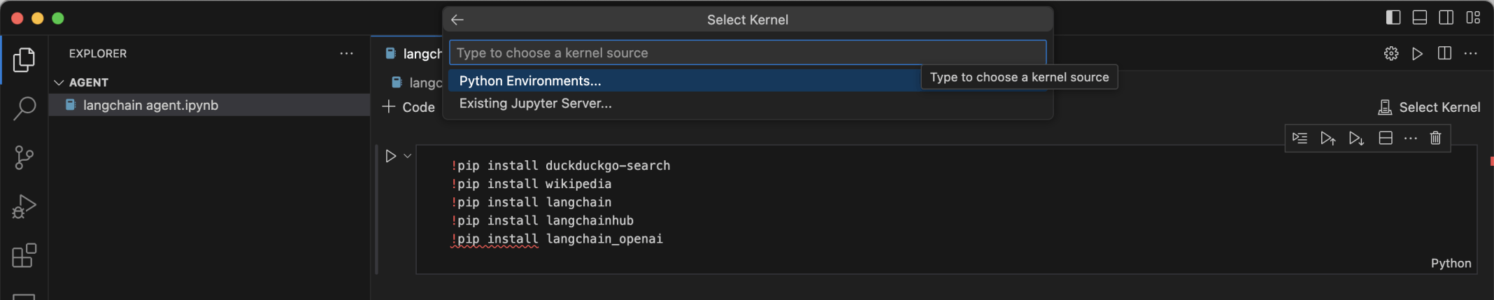 I created a new Python Environment