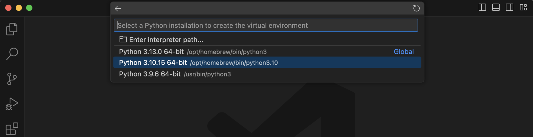 I selected Python 3.10